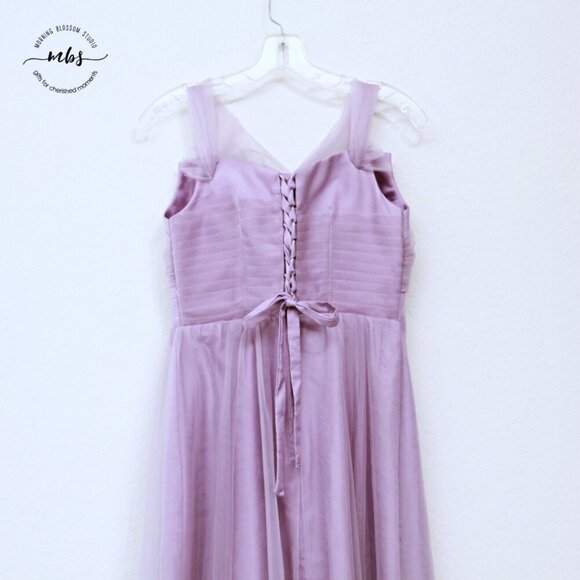 Tulle Satin Bridesmaid Pleated Maxi Dress Laverder Women M - Picture 8 of 11